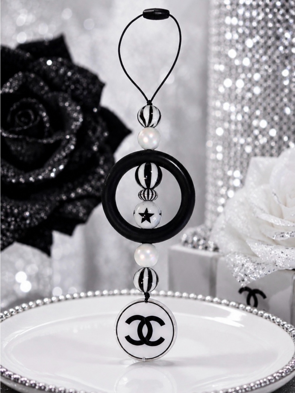 Handmade Chic Black and White Beaded Car Charm